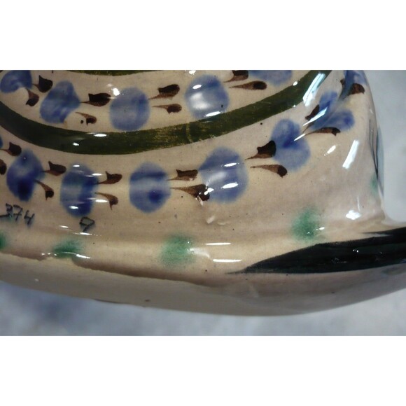 Vtg Tonala Mexico Snail Pottery Hand Painted Signed Planter Sponge Keeper Blue - Picture 14 of 16